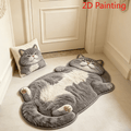 Imitation Cashmere 900G And 9Mm [2D Flat] Simulation Cute Pet Style Reclining Gray-White British Shorthair Cat Bedroom Bedside Plush Irregular Carpet Healing Lazy Style Gray-White Color Cat Reclining Living Room Sofa Area Thickened Carpet Soft Cute