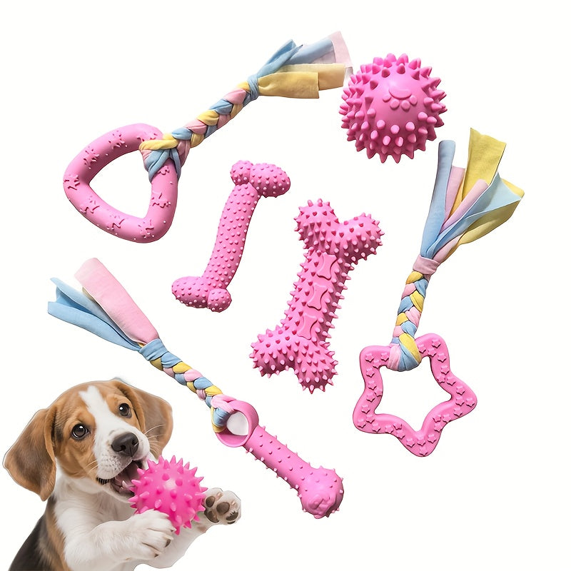Chew Toy Set, Colorful Themed Toys, Dental Cleaning Toys, Interactive Chew Toys, 6pcs