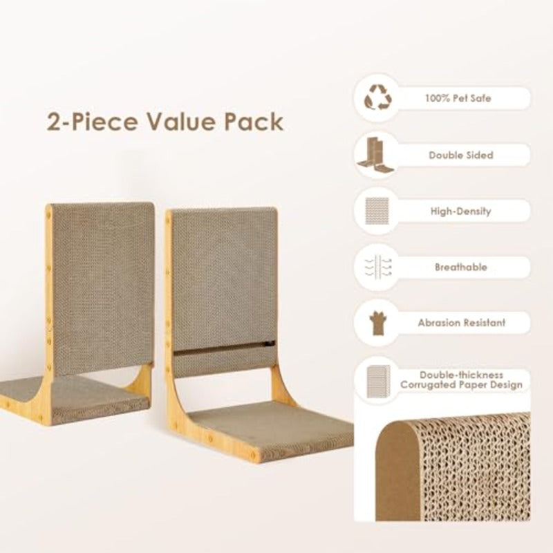 Shaped Cardboard Scratch Pad for Indoor Cats Vertical Cat Scratching Board with Ball Toy Furniture Protector Reversible Design for Double Life Large