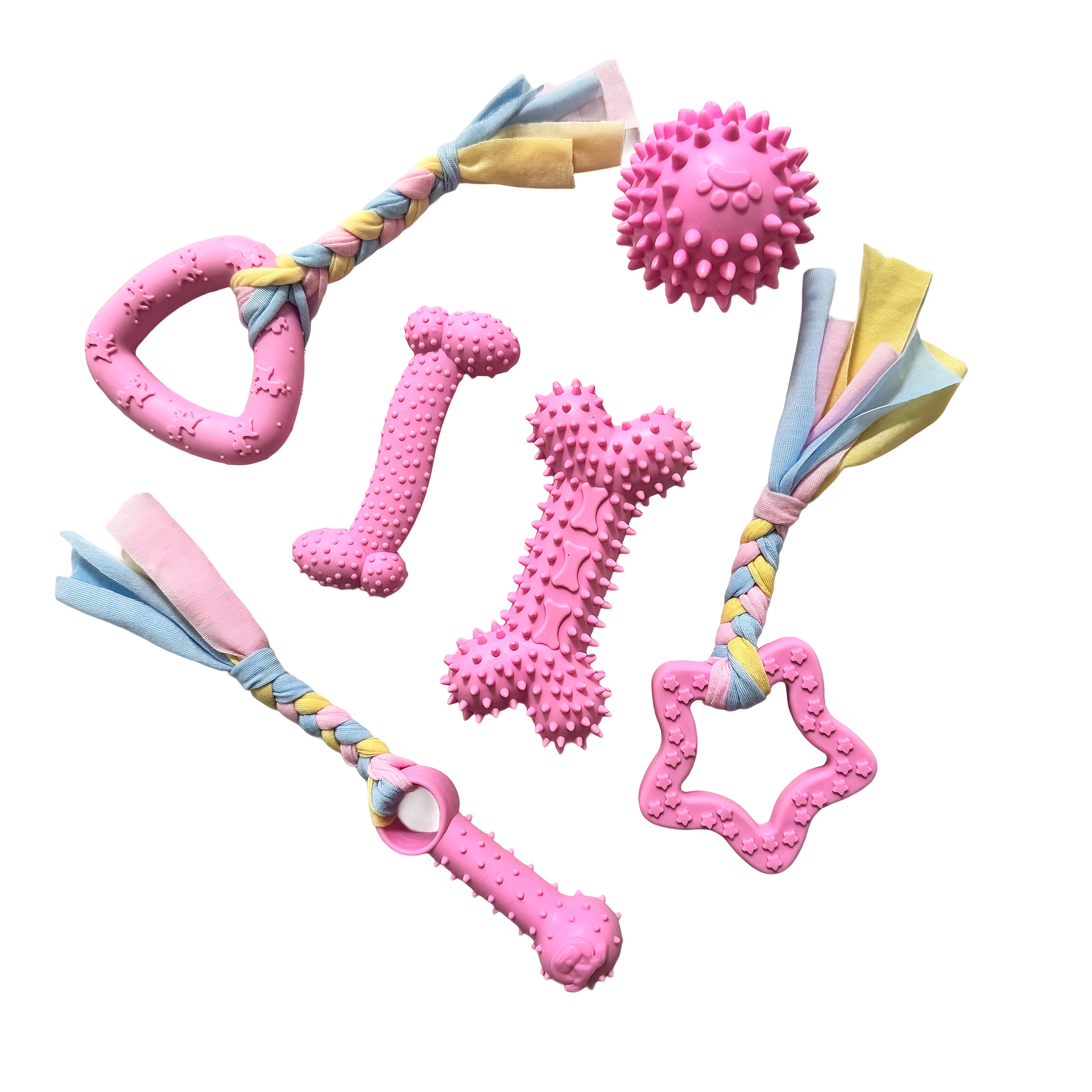 Chew Toy Set, Colorful Themed Toys, Dental Cleaning Toys, Interactive Chew Toys, 6pcs