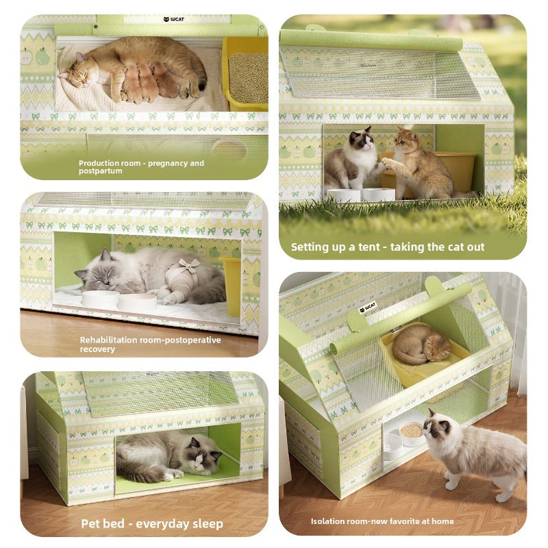 Suitable for Breeding & Delivery Rooms - Rectangular Kennel Villa with Ventilation System, Spacious /Outdoor Pet Enclosure for Kittens, Litter Box Area, No Assembly Required