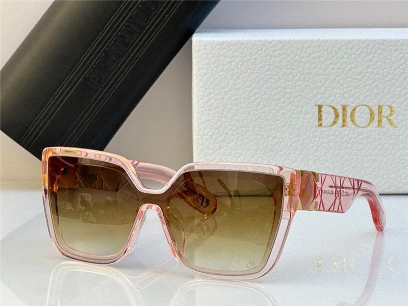 Women's oversized square sunglasses with pink transparent frame and gradient brown lenses, luxury designer style