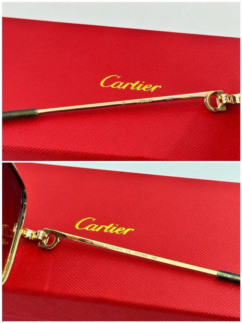 Gold sunglasses arm detail on red Cartier case, luxury UV protection eyewear