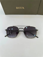 Men's square aviator sunglasses with black metal frame and dark gradient lenses