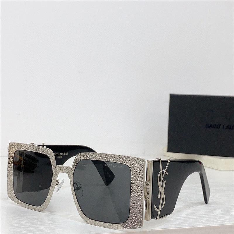 Square rhinestone sunglasses with dark lenses and thick black arms, luxury eyewear style.