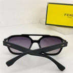 Black Fendi sunglasses with gradient lenses and a geometric frame, displayed on a white surface.