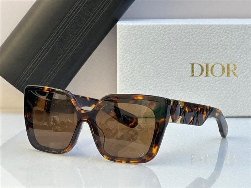 Tortoise shell square sunglasses with brown lenses and designer Dior case and box
