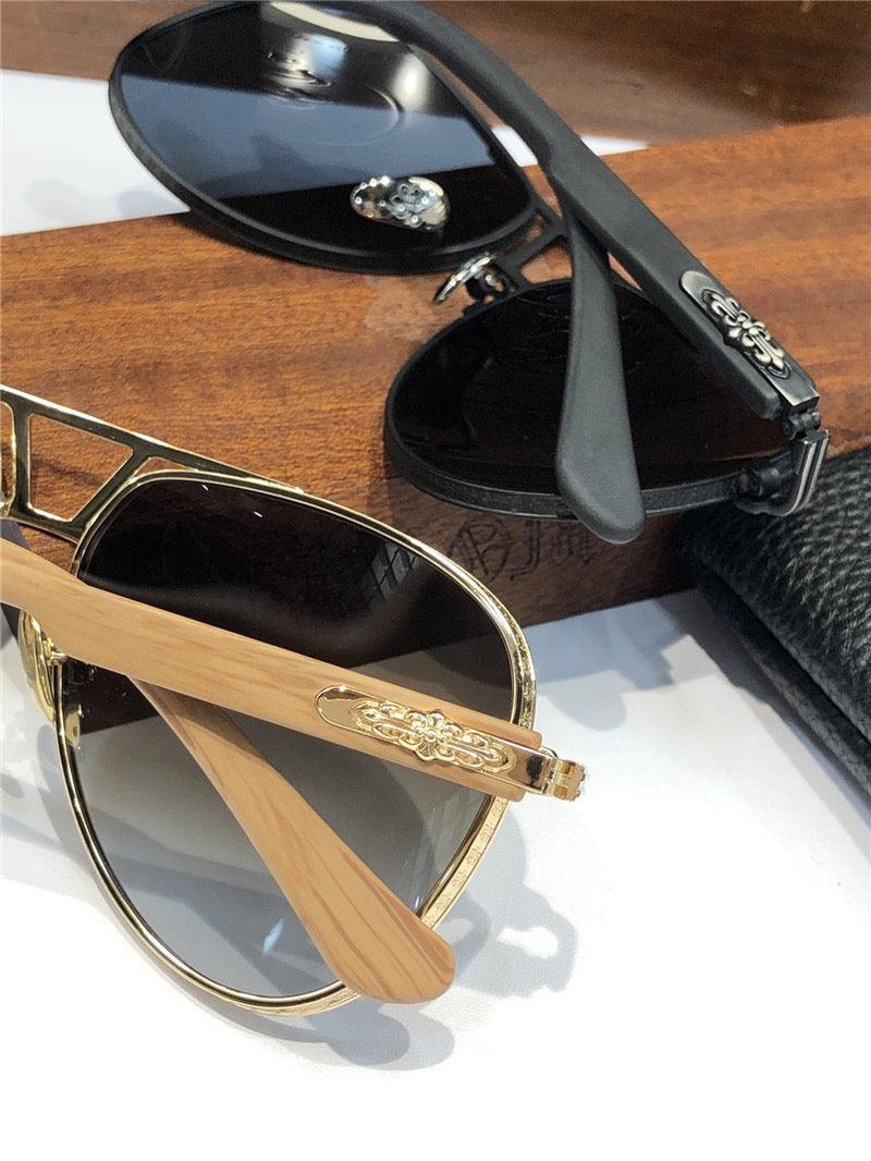 Premium sunglasses with gold accents, wood and black frames, stylish round lenses