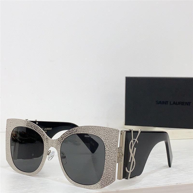 Oversized square sunglasses with rhinestone-studded frames and dark polarized lenses