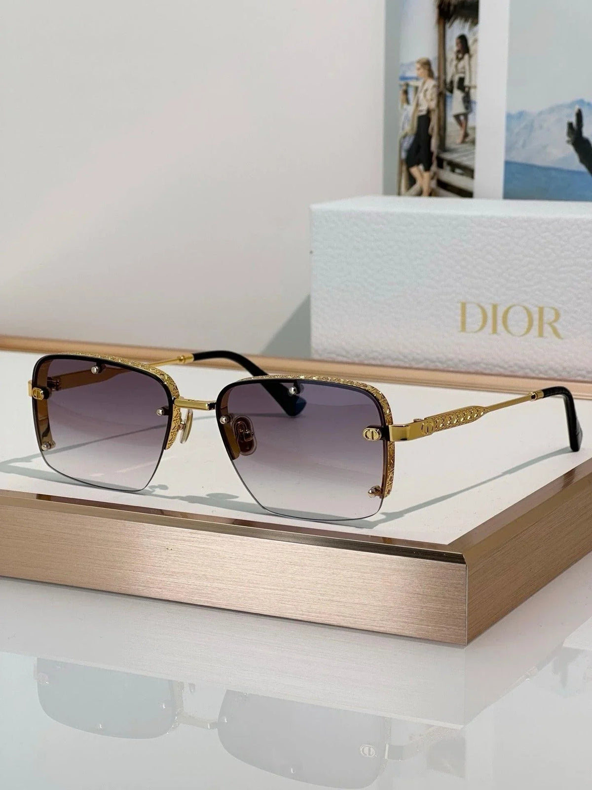 DIOR HOMME  NeoDior S4U Rectangle-Frame Gunmetal-Tone Sunglasses✨