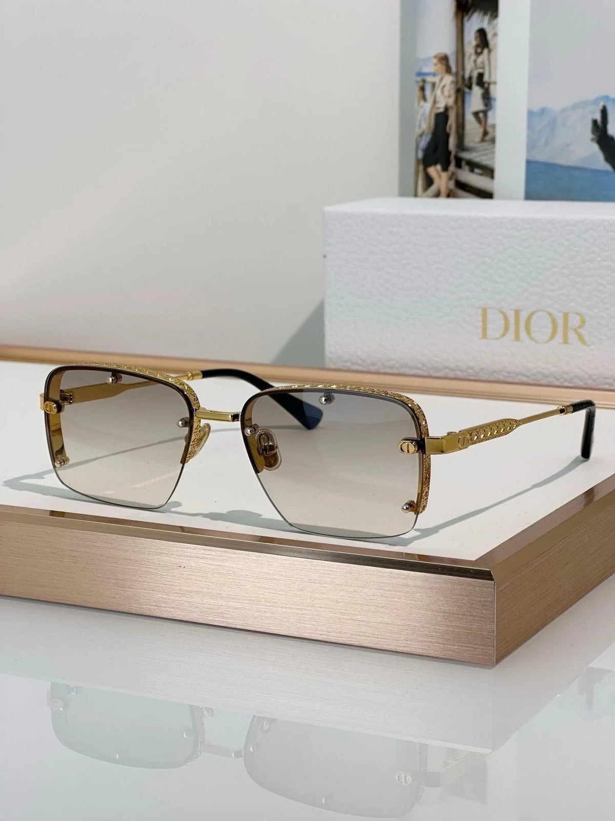 DIOR HOMME  NeoDior S4U Rectangle-Frame Gunmetal-Tone Sunglasses✨