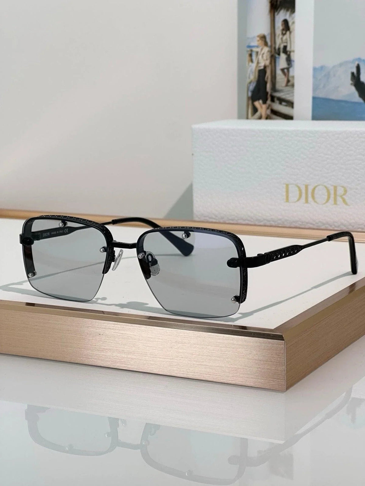 DIOR HOMME  NeoDior S4U Rectangle-Frame Gunmetal-Tone Sunglasses✨