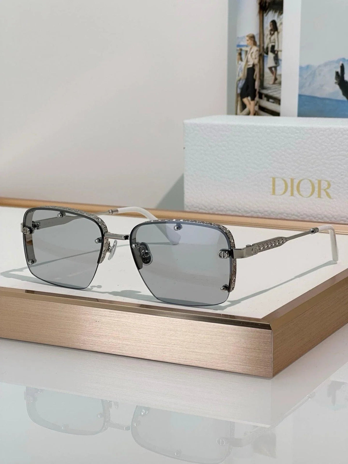 DIOR HOMME  NeoDior S4U Rectangle-Frame Gunmetal-Tone Sunglasses✨