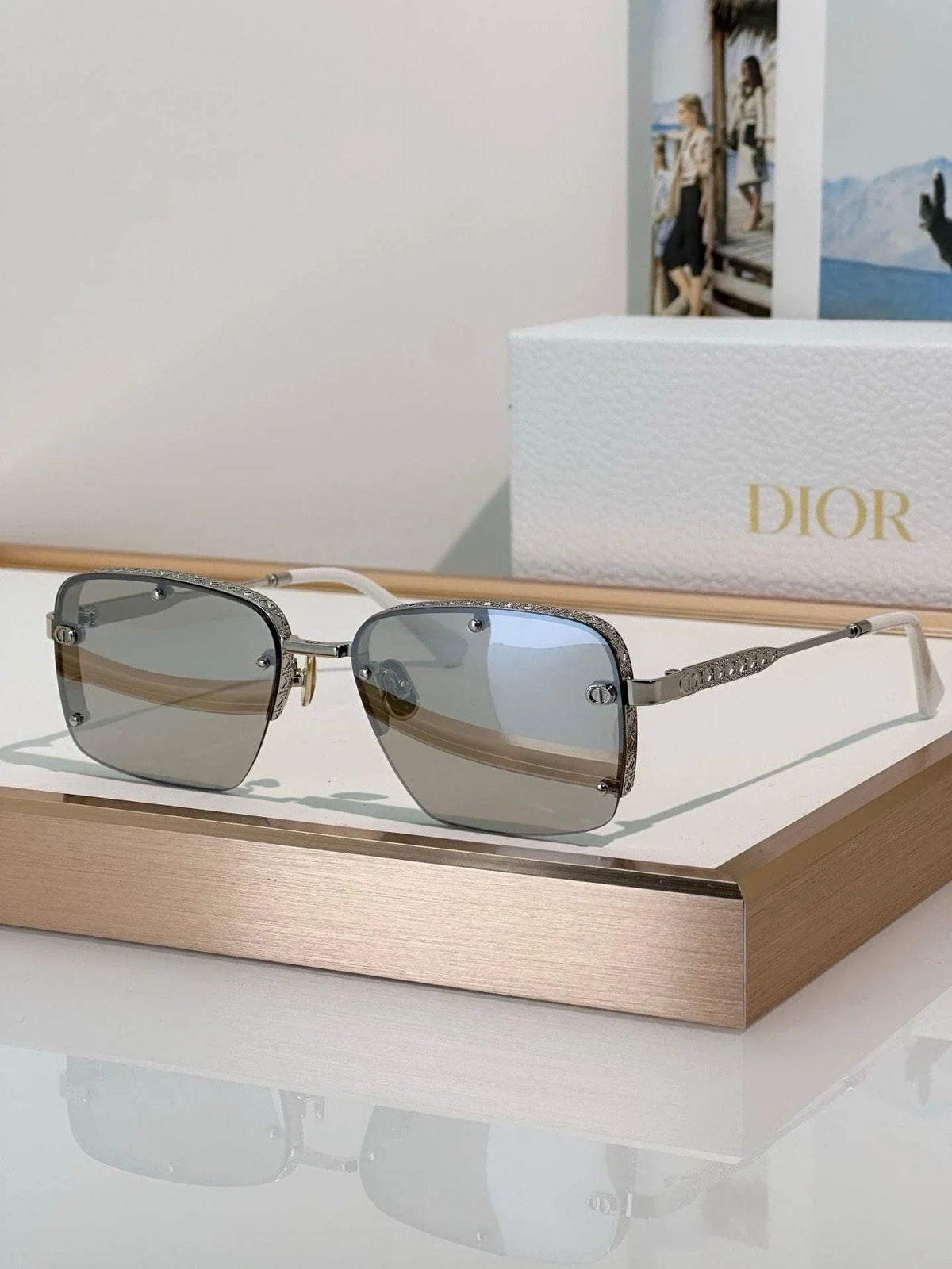 DIOR HOMME  NeoDior S4U Rectangle-Frame Gunmetal-Tone Sunglasses✨
