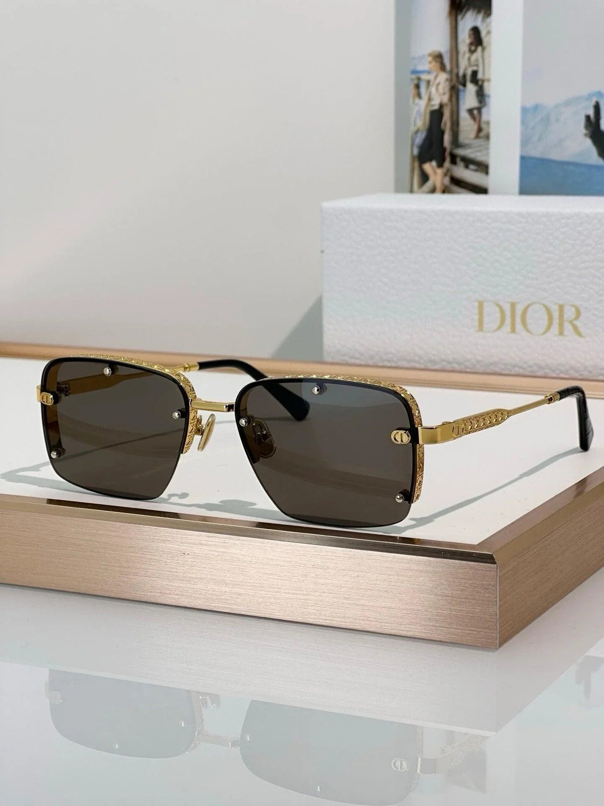 DIOR HOMME  NeoDior S4U Rectangle-Frame Gunmetal-Tone Sunglasses✨