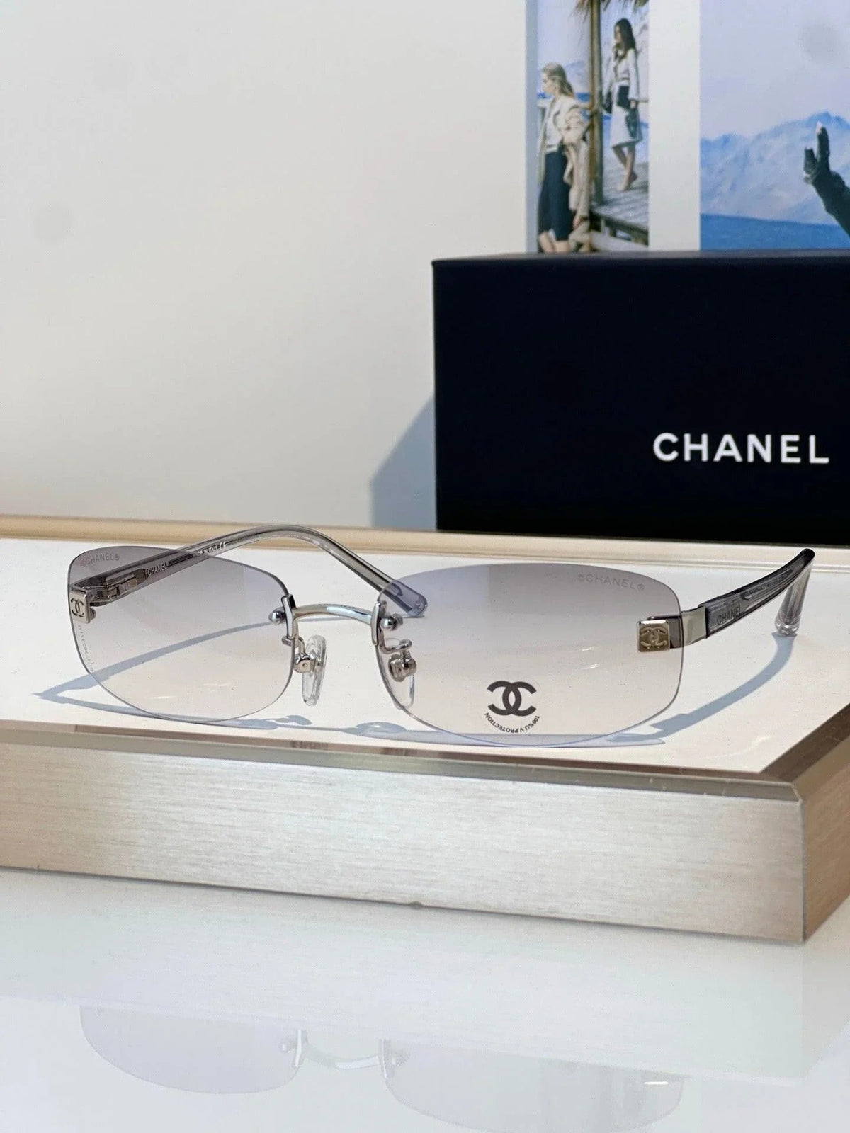 CHANEL 4067 Purple Rimless Women Sunglasses Square Chanel Eyewear  🖤