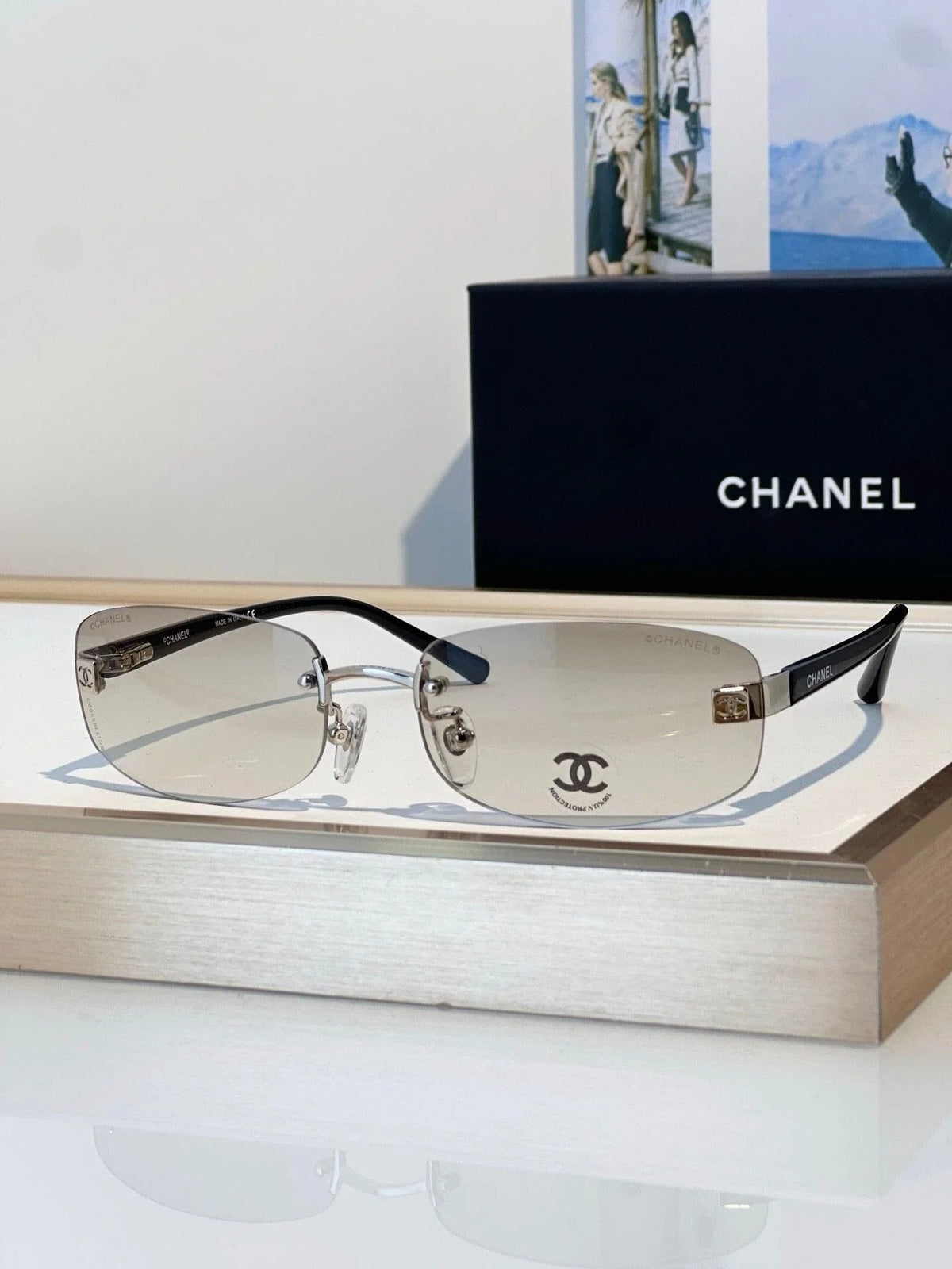 CHANEL 4067 Purple Rimless Women Sunglasses Square Chanel Eyewear  🖤