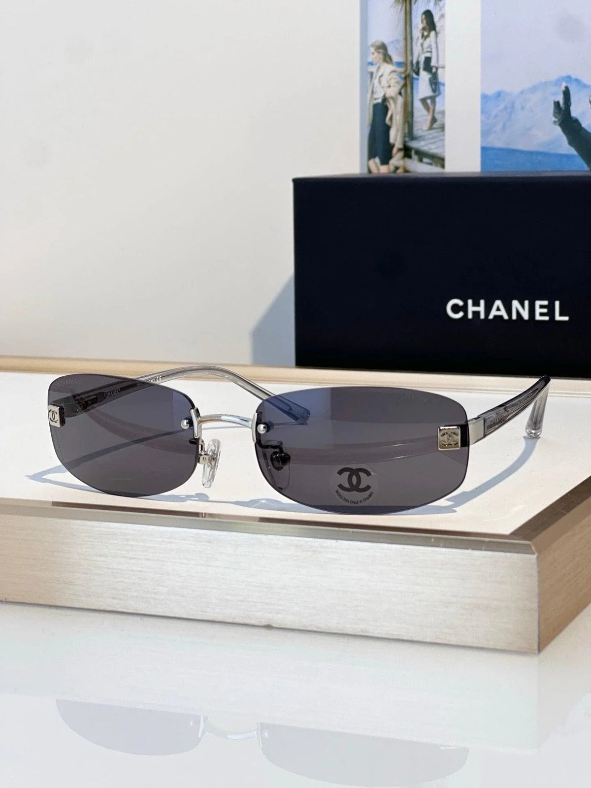 CHANEL 4067 Purple Rimless Women Sunglasses Square Chanel Eyewear  🖤