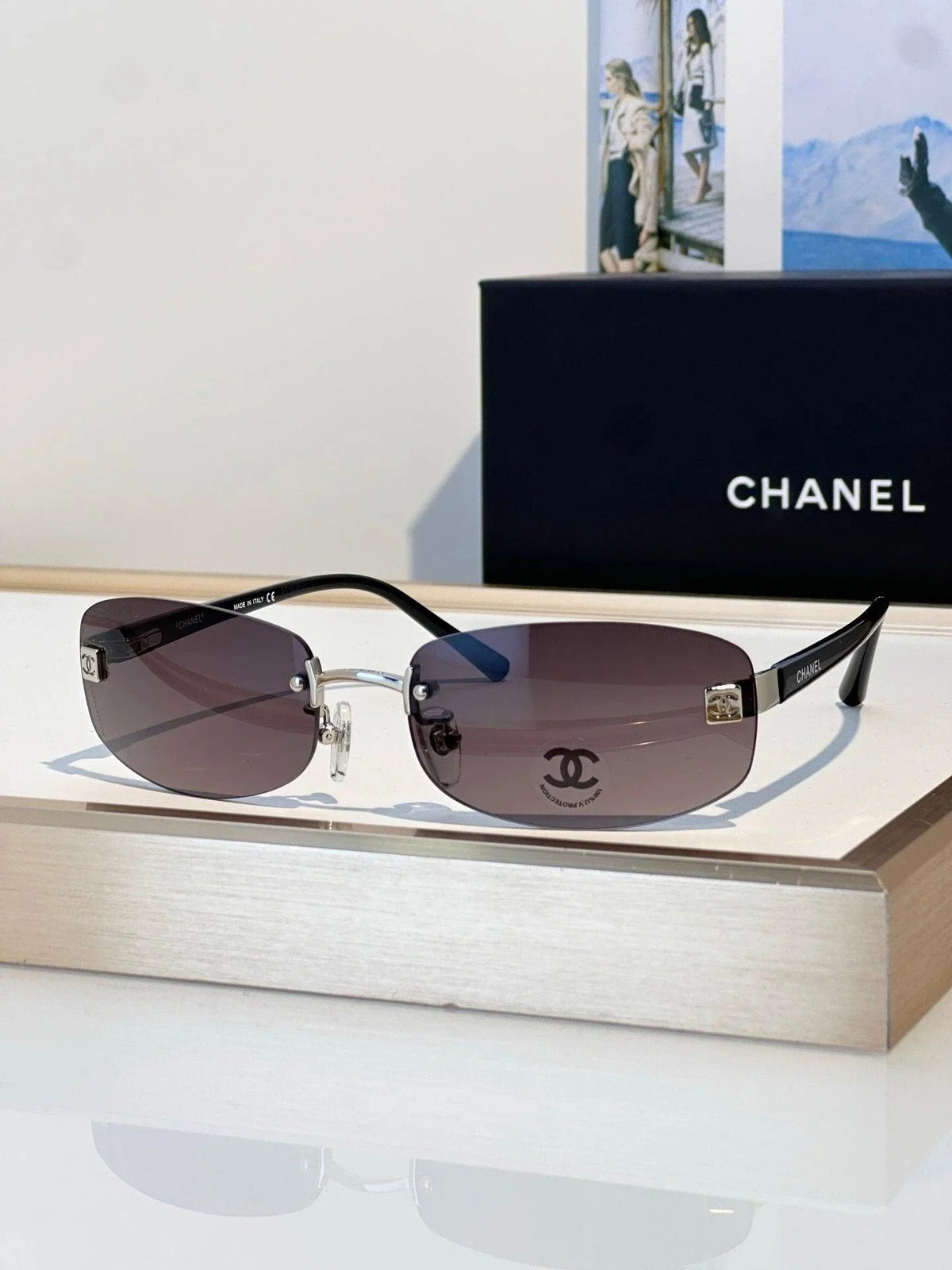 CHANEL 4067 Purple Rimless Women Sunglasses Square Chanel Eyewear  🖤