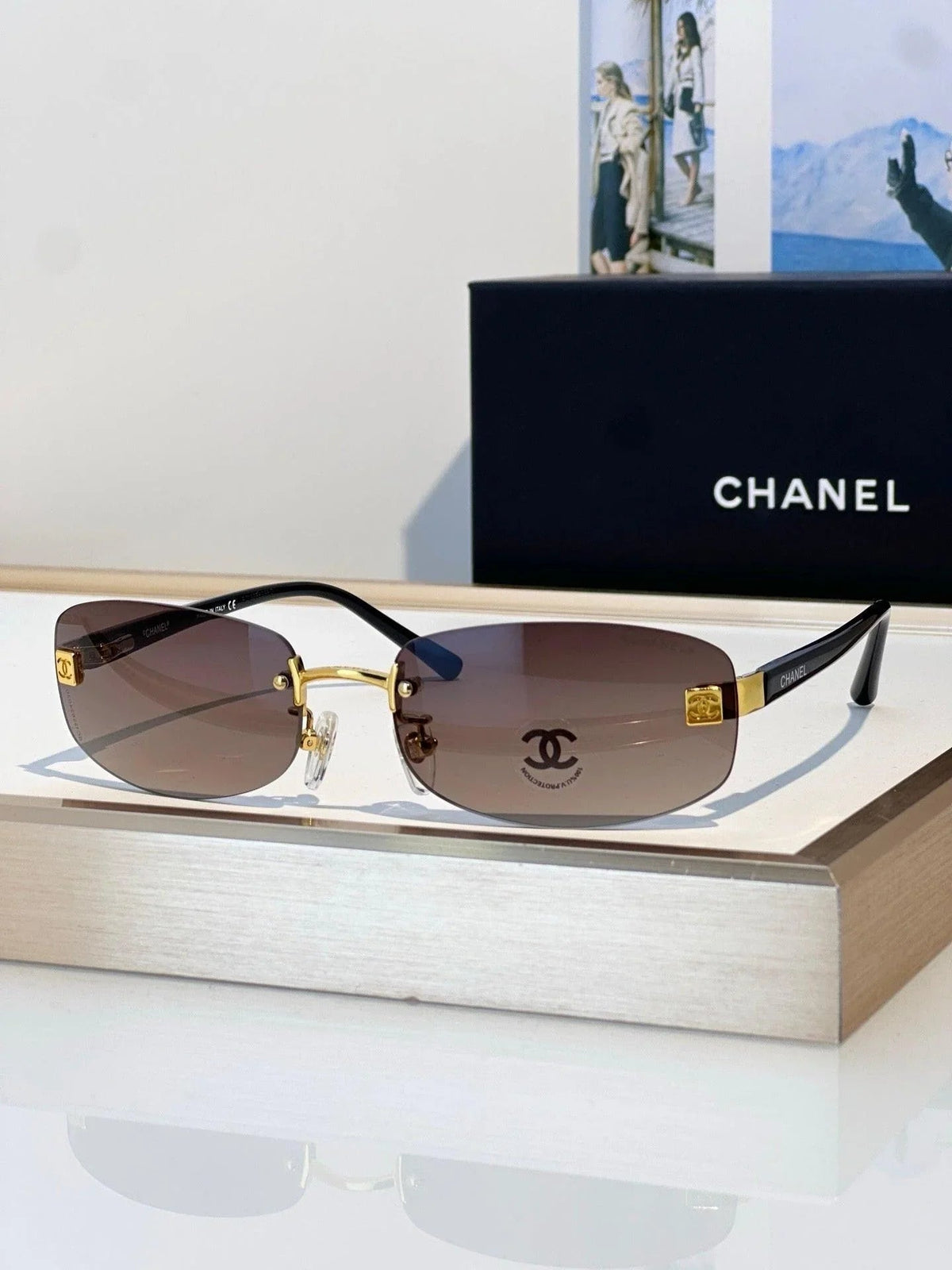 CHANEL 4067 Purple Rimless Women Sunglasses Square Chanel Eyewear  🖤